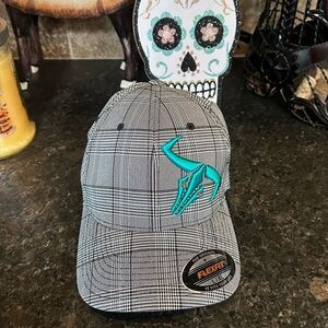 Plaid Go Left Apparel Fitted Cap with Teal Shark Logo - Men’s Hat